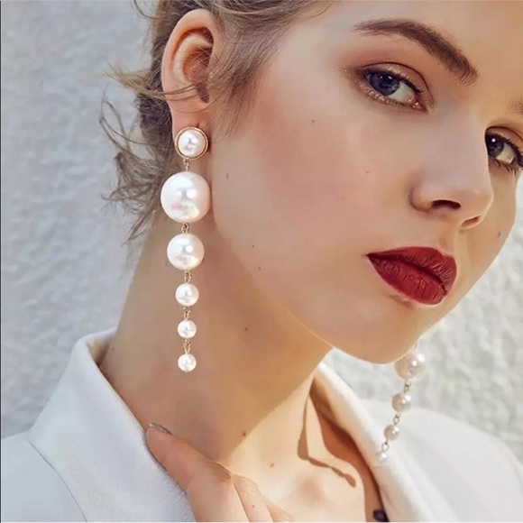 Jewelry - Elegant Long Drop Pearl Statement Earrings